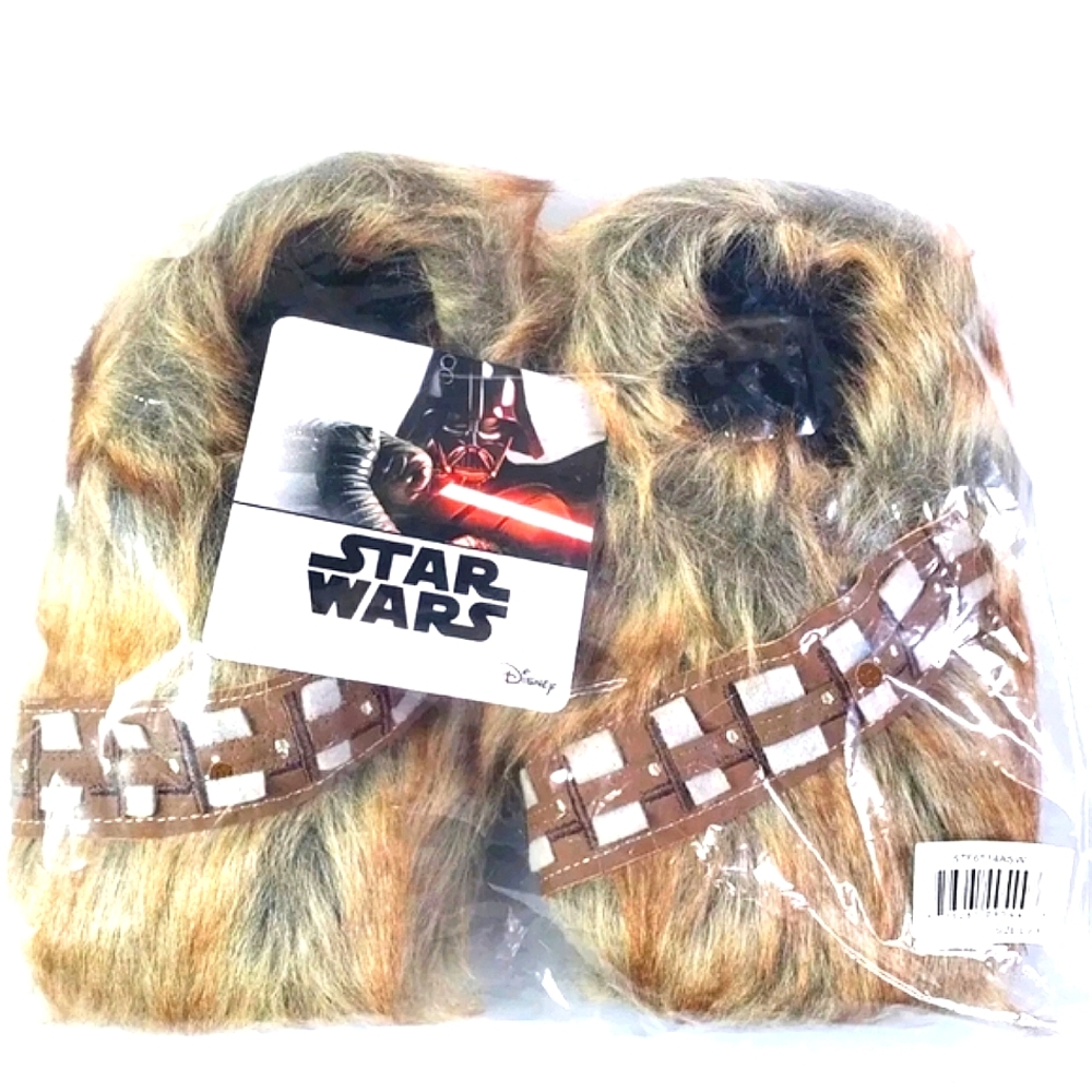 Star Wars Disney Chewbacca Slippers Brown Faux Fur Kids Size Large 9-10